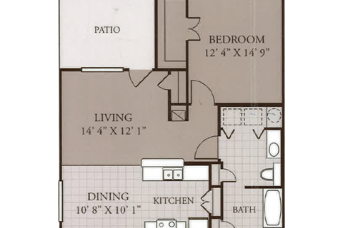 Floor plan for 1 bed, 1 bath, 814 sqft